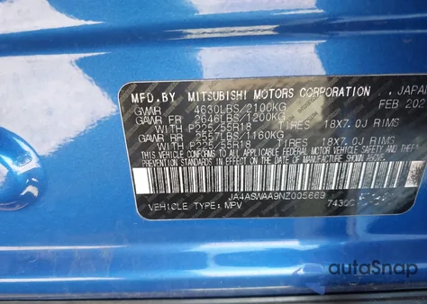 2022 Mitsubishi Eclipse Cross Se/Se Special Edition/Sel/Sel Special Edition from USA, damaged, VIN JA4ASWAA9NZ005669